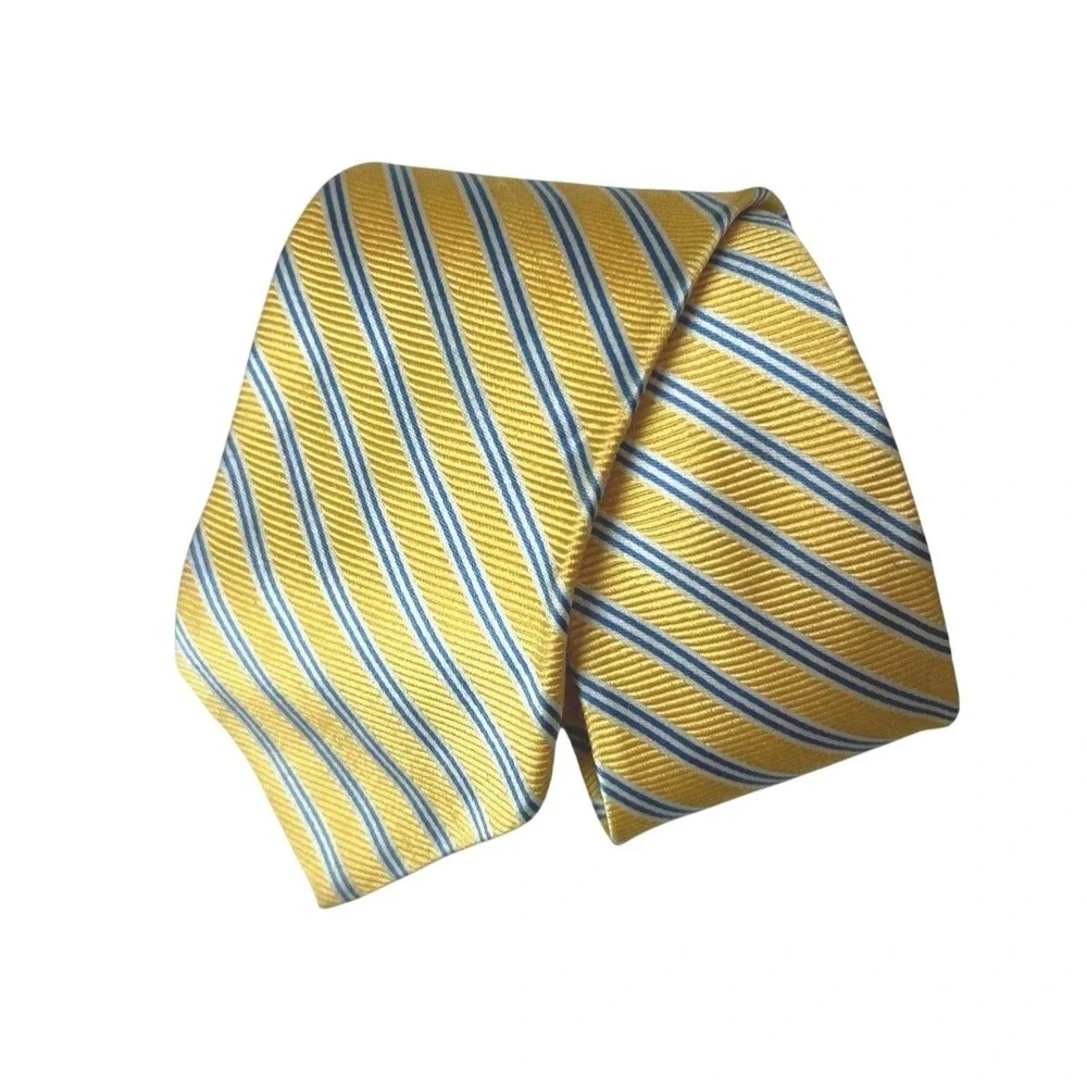 Brooks Brothers Classic Tie Yellow Blue Repp Stripe Silk Made USA Preppy Derby